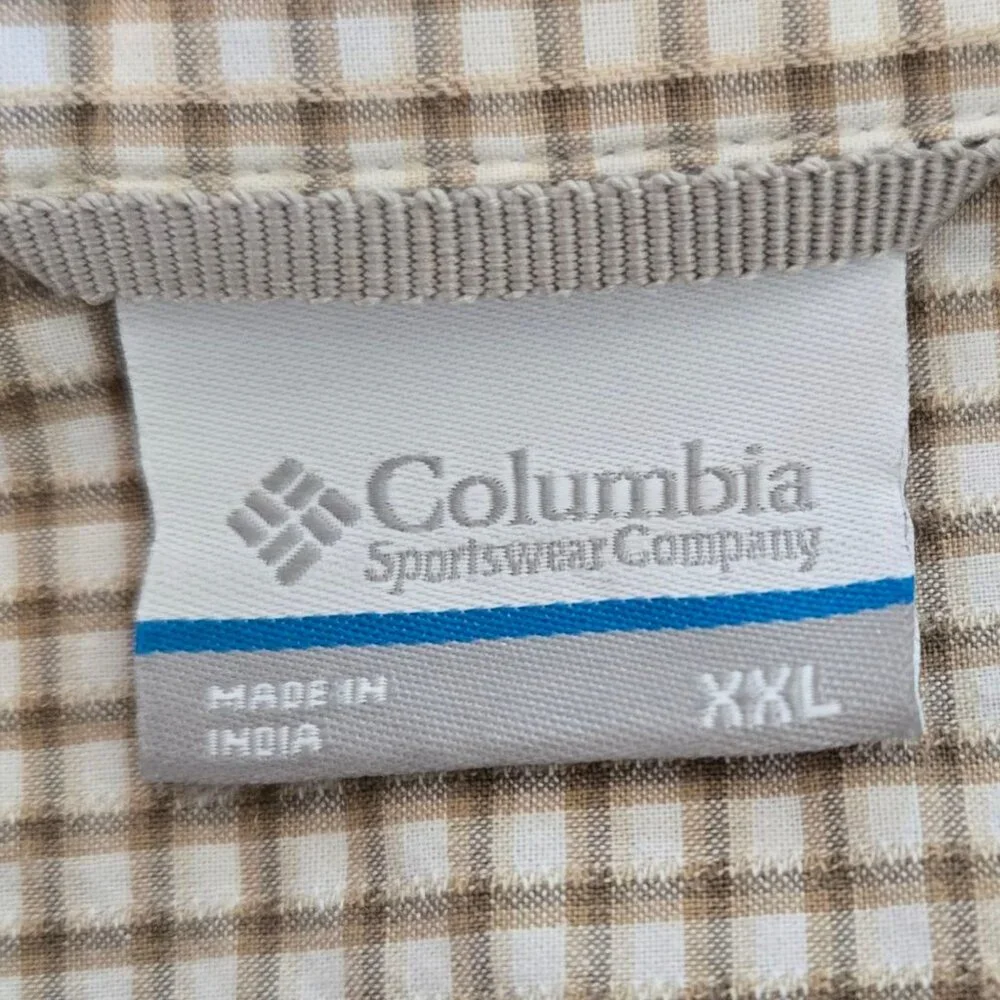 Columbia Mens XXL Beige Plaid Short-Sleeve Button-Up Shirt 100% Cotton Casual We - Picture 7 of 8
